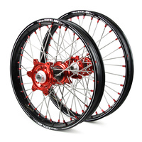 Honda Talon Carbon Fibre / Excel A60 SNR MX Black Rims / Red Hubs / Red Nipples Wheel Set CR 125-250 2002-07, CRF 250 2004-13, CRF450 2002-12 (21 / 19