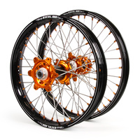 KTM Talon Carbon Fibre / Excel A60 SNR MX Black Rims / Orange Hubs Wheel Set EXC-EXCF 250-300-350-450-500 2003-15 (21 / 18*2.15)