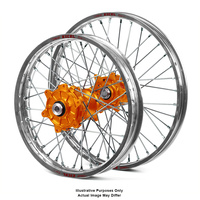 KTM 950-990 Adventure Silver Excel Rims / Orange Haan Hubs Wheel Set - 950-990 Adventure 2003-14 17*3.5 / 17*4.25