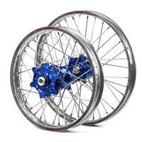 Yamaha Haan / Excel Enduro Cush Drive Silver Rims / Blue Hubs Wheel Set YZF 250-450 1999-2008 (21*1.60 / 18*2.15)