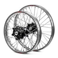 Yamaha Haan / Excel Enduro Cush Drive Silver Rims / Black Hubs Wheel Set WRF 250-450 2002-2017 (21*1.60 / 18*2.15)