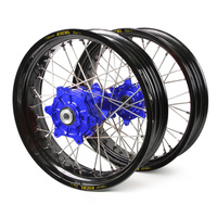 Yamaha Haan / Excel Supermoto Cush Drive" Black Rims / Blue Hubs Wheel Set WRF 250-450 2002-2017 (17*3.50 / 17*4.25)"