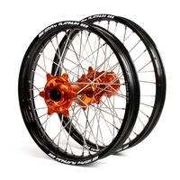 KTM Haan / Platinum SNR MX Black Rims / Orange Hubs Wheel Set SX-SXF 125-250-350-450 2013-2014 (21*1.6 / 19*2.15")"