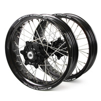 KTM Haan / Platinum Supermoto Cush Drive" Black Rims / Black Hubs Wheel Set SX-SXF 125-250-350-450 2013-2014 (17*3.50 / 17*4.25)"