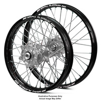 KTM 950-990 Adventure Black Platinum Rims / Silver Haan Hubs Wheel Set 950-990 Adventure  2003-14 21*1.85 / 18*4.25 