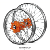 KTM 950-990 Adventure Silver Platinum Rims / Orange Haan Hubs Wheel Set 950-990 Adventure  2003-14 21*1.85 / 17*4.25 