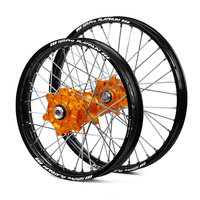 KTM Haan / Platinum Enduro Cush Drive Black Rims / Orange Hubs Wheel Set SX-SXF 125-250-350-450 2015-2017 (21*1.60 / 18*2.15)