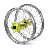 Suzuki Haan / Platinum SNR MX Silver Rims / Yellow Hubs Wheel Set RMZ 250-450 2007-2017 (21*1.6 / 19*2.15")"