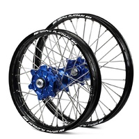 Yamaha Haan / Platinum Enduro Cush Drive Black Rims / Blue Hubs Wheel Set YZF 250-450 1999-2008 (21*1.60 / 18*2.15)