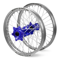 Yamaha Haan / Platinum SNR MX Silver Rims / Blue Hubs Wheel Set YZF 250-450 2009-2013 (21*1.6 / 19*2.15")"