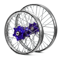 Yamaha Haan / Platinum Enduro Cush Drive Silver Rims / Blue Hubs Wheel Set YZF 250-450 2009-2013 (21*1.60 / 18*2.15)