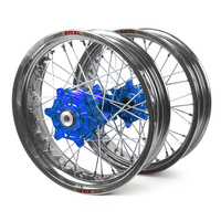 Yamaha Haan / Excel Supermoto Cush Drive" Silver Rims / Blue Hubs Wheel Set YZF 250-450 2009-2013 (17*3.50 / 17*4.25)"