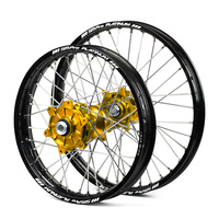 Yamaha Haan / Platinum Enduro Cush Drive Black Rims / Gold Hubs Wheel Set WRF 250-450 2002-2017 (21*1.60 / 18*2.15)