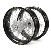 Yamaha Haan / Excel Supermoto Cush Drive" Black Rims / Silver Hubs Wheel Set WRF 250-450 2002-2017 (17*3.50 / 17*4.25)"