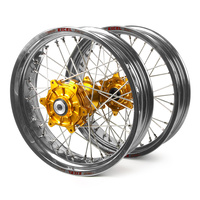 Yamaha Haan / Excel Supermoto Cush Drive" Silver Rims / Gold Hubs Wheel Set WRF 250-450 2002-2017 (17*3.50 / 17*4.25)"