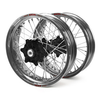 Yamaha Haan / Excel Supermoto Cush Drive" Silver Rims / Black Hubs Wheel Set WRF 250-450 2002-2017 (17*3.50 / 17*4.25)"