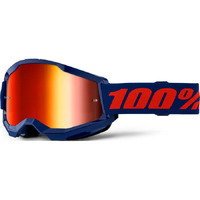 100% 'Strata 2' MX Goggles - Navy (Mirror Red Lens)