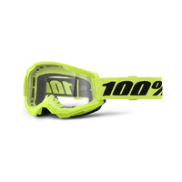 100% 'Strata 2' Youth MX Goggles - Neon Yellow (Clear Lens)