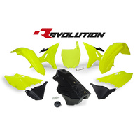 Rtech Revolution Yamaha Neon Yellow Plastic Kit YZ-X 125 2020 (with Black Gas Tank, Gas Cap & Front Plate Adapter)