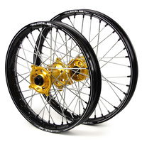 Suzuki SM Pro / Excel A60 SNR MX Black Rim / Gold Hub / Black Nipples Wheel Set DRZ 400 E 2000-On (21*1.60 / 18*2.15)