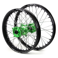 Kawasaki SM Pro / Excel A60 SNR MX Black Rim / Green Hub / Black Nipples Wheel Set KX 250 2006-2008 (21*1.60 / 18*2.15)