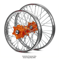 KTM 950-990 Adventure Silver Excel Rims / Orange SM Pro Hubs Wheel Set - 950-990 Adventure  2003-14 21*1.85 / 18*4.25 