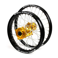 Suzuki SM Pro / Platinum Junior MX Black Rim / Gold Hub Wheel Set RM 80-85 (SMALL WHEEL) 1993-2017 (17*1.40 / 14*1.60)