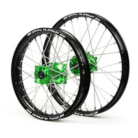 Kawasaki SM Pro / Platinum Junior MX Black Rim / Green Hub Wheel Set KX 65 2000-2017 (14*1.60 / 12*1.60)