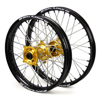 Suzuki SM Pro / Platinum SNR MX Black Rim / Gold Hub / Black Nipples Wheel Set DRZ 400 2000-2004 (21*1.60 / 18*2.15)