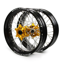 Suzuki SM Pro / Platinum Supermoto Non Cush. Black Rims / Gold Hubs Wheel Set DRZ 400 E 2000-On (17*3.50 / 17*4.25)