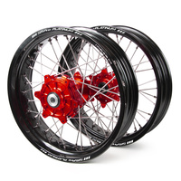 Honda SM Pro / Platinum Supermoto Cush Drive Black Rims / Red Hubs Wheel Set CRF 450 R 2013-On (17*3.50 / 17*4.25)