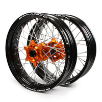 Husaberg SM Pro / Platinum Supermoto Non Cush. Black Rims / Orange Hubs Wheel Set FC 450 2004-2005 (17*3.50 / 17*4.25)