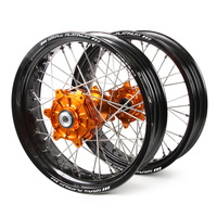 KTM SM Pro / Platinum Supermoto Cush Drive Black Rims / Orange Hubs Wheel Set 690 2007-2016 (17*3.50 / 17*4.25)