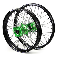 Kawasaki SM Pro / Platinum SNR MX Black Rim / Green Hub / Black Nipples Wheel Set KX 250 2006-2008 (21*1.60 / 18*2.15)