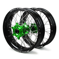 Kawasaki SM Pro / Platinum Supermoto Non Cush. Black Rims / Green Hubs Wheel Set KX 125 2006-2008 (17*3.50 / 17*4.25)