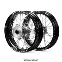 Suzuki SM Pro / Adventure DR650 Black Rims / Silver Hubs Wheel Set - DR650 1996-2016 (21*1.85 / 18*2.50)"