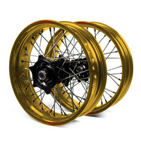 Yamaha Talon / Excel Supermoto Non Cush" Gold Rims / Black Hubs Wheel Set YZ 125-250 2002-07,  YZF 250 2002-06,  YZF426-450 2002-07 (17*3.50 / 17*4.25