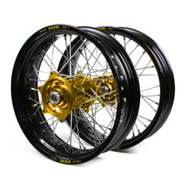 Yamaha Talon / Excel Supermoto Non Cush" Black Rims / Gold Hubs Wheel Set YZ 125-250 1998-01,  YZF 250 2001,  YZF400-426 1999-01 (17*3.50 / 17*4.25)"