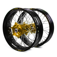 Honda Talon / Excel Supermoto Non Cush" Black Rims / Gold Hubs Wheel Set XR 650 2000-2011 (17*3.50 / 17*4.25)"