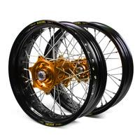 KTM Talon / Excel Supermoto Non Cush" Black Rims / Orange Hubs Wheel Set EXC-EXCF 250-300-350-450-500 2003-15 (17*3.50 / 17*4.25)"