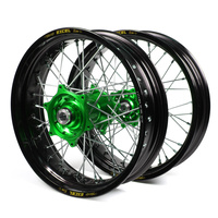 Kawasaki Talon / Excel Supermoto Non Cush" Black Rims / Green Hubs Wheel Set KX 125-250 2006-12,  KXF 250-450 2006-17 (17*3.50 / 17*4.25)"