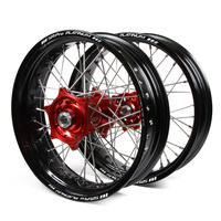 Yamaha Talon / Platinum Supermoto Non Cush" Black Rims / Red Hubs Wheel Set YZ 125-250 1998-01/ YZF 250 2001/ YZF400-426 1999-01 (17*3.50 / 17*4.25)"