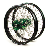 Kawasaki Talon / Platinum SNR MX Black Rims / Green Hubs Wheel Set KX 125-250 2006-12 / KXF 250-450 2006-17 (21 / 19*2.15)