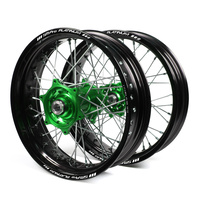 Kawasaki Talon / Platinum Supermoto Non Cush" Black Rims / Green Hubs Wheel Set KLX 450 2007-17 (17*3.50 / 17*4.25)"